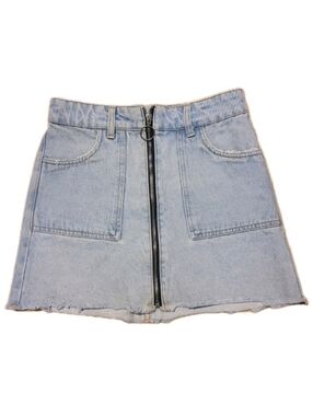 Brownie Womens Denim Skirt Zip-Front Mini  Light Blue Wash Tomato Girl Y2k